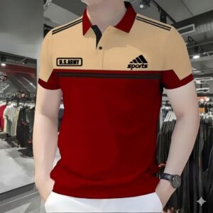 PK Cotton Polo Shirt For Men’s [New SP Biscuit/Meroon]